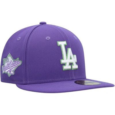 New Era Purple Los Angeles Dodgers Lime Side Patch 59fifty Fitted Hat