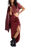 Free People Rae Waist Cutout Asymmetric Dress In Redwood