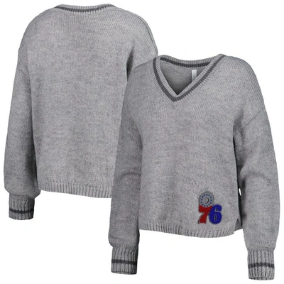 Lusso Gray Philadelphia 76ers Scarletts Lantern Sleeve Tri-blend V-neck Pullover Sweater