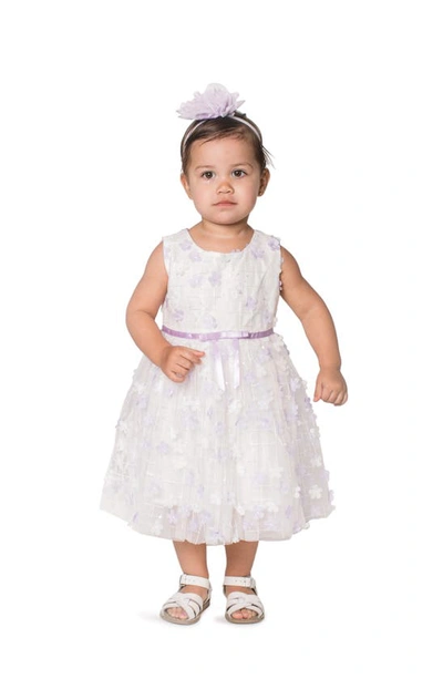 Popatu Kids' 3d Floral Appliqué Tulle Dress In Purple/ White