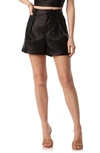 Avec Les Filles Pleated High Waist Faux Leather Shorts In Black