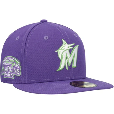 New Era Purple Miami Marlins Lime Side Patch 59fifty Fitted Hat