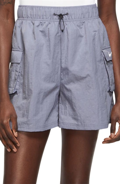 Nike Sportswear Essential Woven High Waist Shorts In Indigo/ White