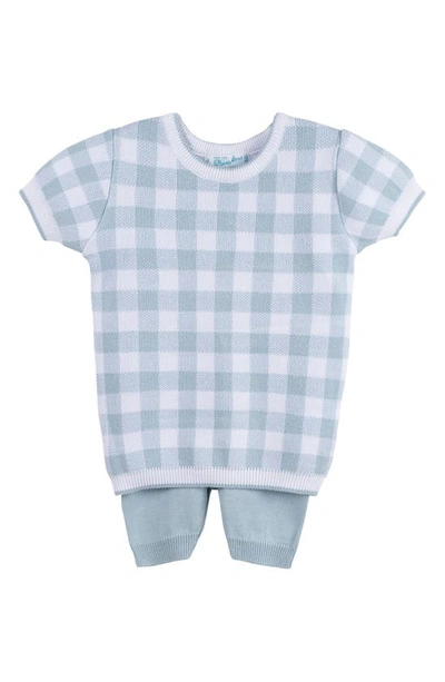 Feltman Brothers Babies'  Kids Gingham Short Sleeve Jumper & Trousers In Powder Blue