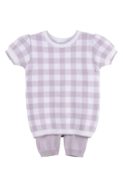 Feltman Brothers Babies' Kids Gingham Short Sleeve Jumper & Trousers In Lilac