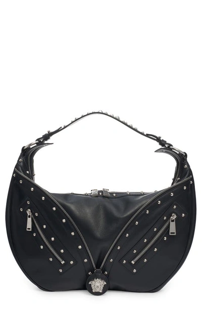 Versace Small La Medusa Archive Hobo Bag In Black-palladium