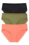 Natori Bliss 3-pack Cotton Blend Briefs In Coral/ Olive/ Black