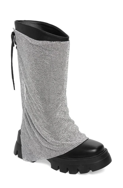 Azalea Wang Bloomfield Crystal Chainmail Boot In Silver