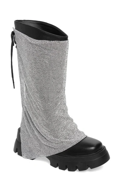 Azalea Wang Bloomfield Crystal Chainmail Boot In Silver | ModeSens