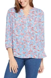 Nydj Three Quarter Sleeve Printed Pintucked Back Blouse In Pacific Meadows