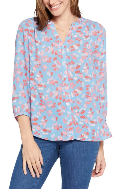 Nydj Three Quarter Sleeve Printed Pintucked Back Blouse In Pacific Meadows