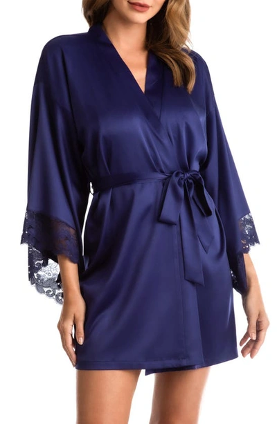 In Bloom By Jonquil Bailey Lace Trim Satin Wrap In Navy