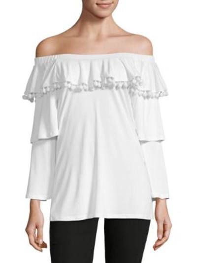 Love Scarlett Tiered-sleeve Off-the-shoulder Top In White