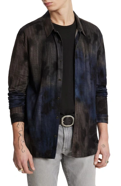 John Varvatos Regular Fit Watercolor Print Linen Button-up Shirt In Ink Blue