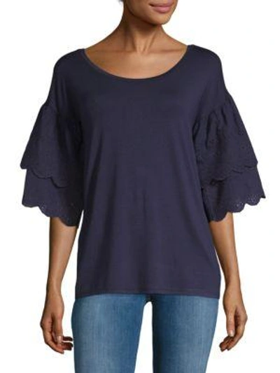 Love Scarlett Eyelet Embroidered Blouse In Navy