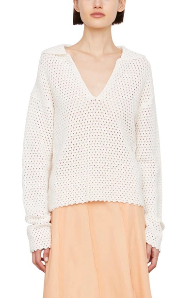 Vince Baja Cotton Collared Open Knit Sweater In Cream