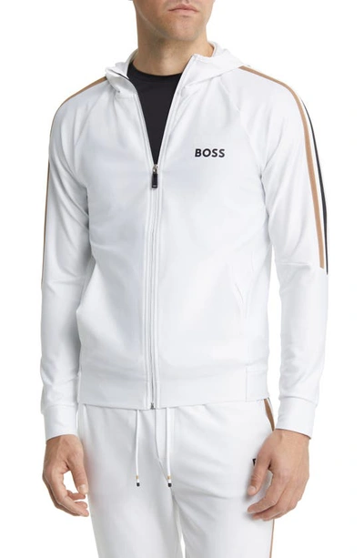 Hugo Boss Sicon Taped Hooded Track Jacket In White