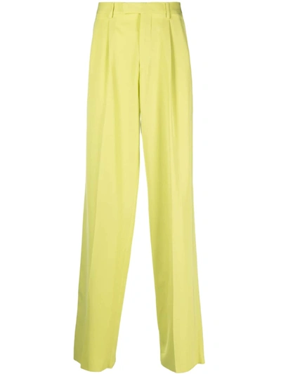 Versace Fluid Satin Twill Pleat Front Pants In Lime
