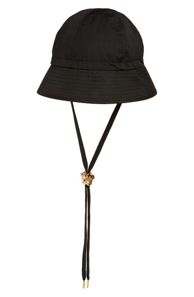 Versace La Medusa Cotton Canvas Bucket Hat In Black