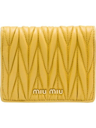Miu Miu Matelassé Flap Wallet In Yellow