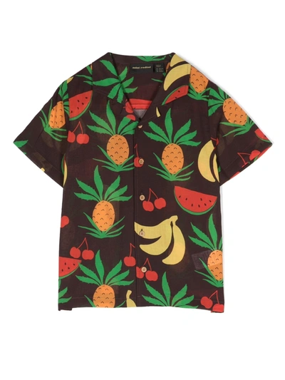 Mini Rodini Fruit-print V-neck Shirt In Brown