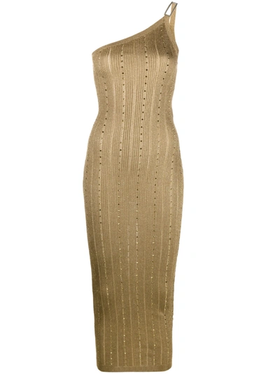 Alessandra Rich Crystal-embellished Ribbed-knit Midi Dress In Metal