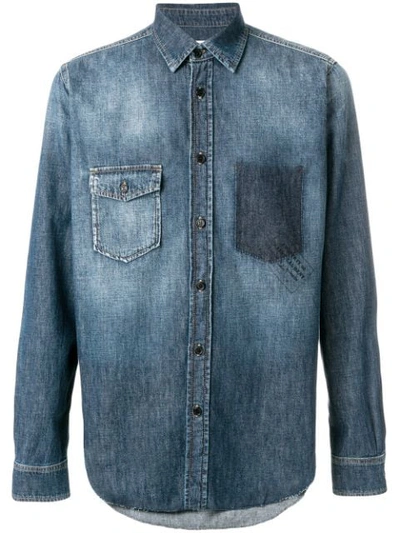 Saint Laurent Raw Hem Denim Shirt In Dirty Medium Vintage