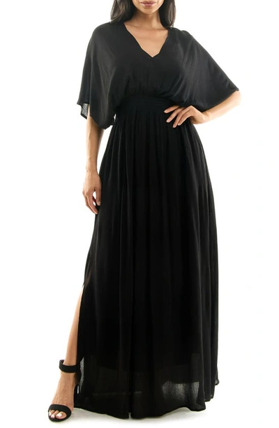 Nina Leonard V-neck Smocked Waist Maxi Dress In Black