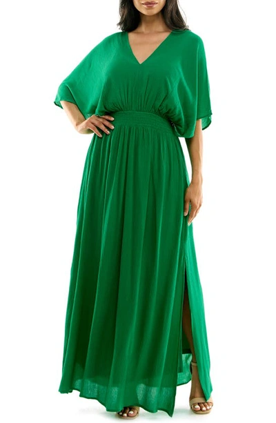 Nina Leonard V-neck Smocked Waist Maxi Dress In Bright Green