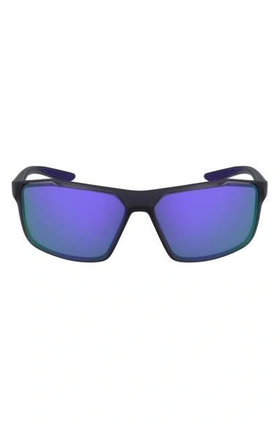 Nike Windstorm 65mm Mirrored Rectangular Sunglasses In Matte Gridiron/ Violet Mirr