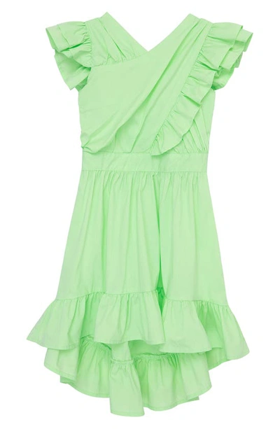Habitual Kids' Ruffle Crossover Cotton Blend Dress In Light Green
