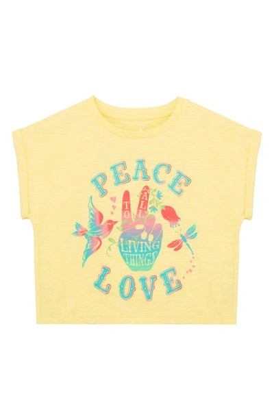 Peek Aren't You Curious Kids' Peace & Love Cotton Crop Graphic Tee In Light Yellow