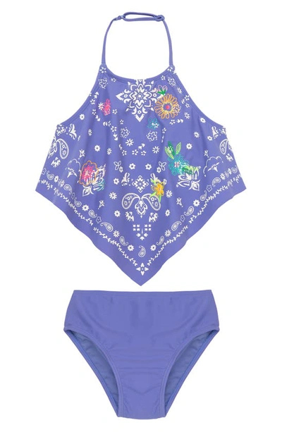 Peek Aren't You Curious Kids' Floral Print Two-piece Swimsuit In Blue