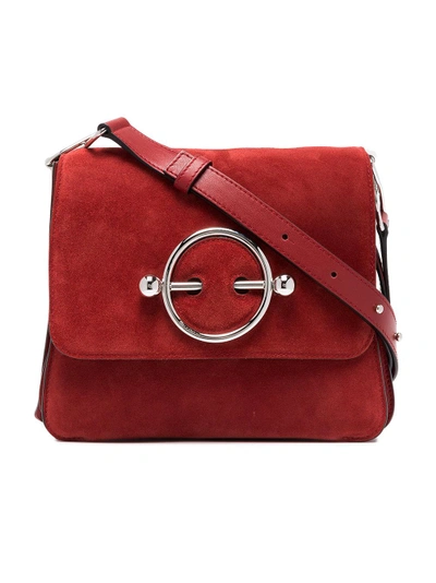 Jw Anderson Disc Suede And Leather Shoulder Bag In Red