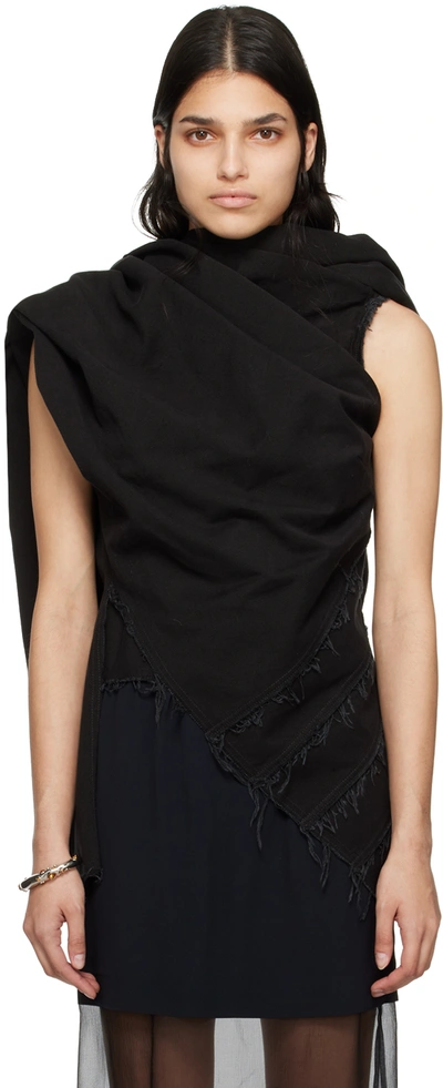 Dries Van Noten Black Draped Denim Blouse In 900 Black