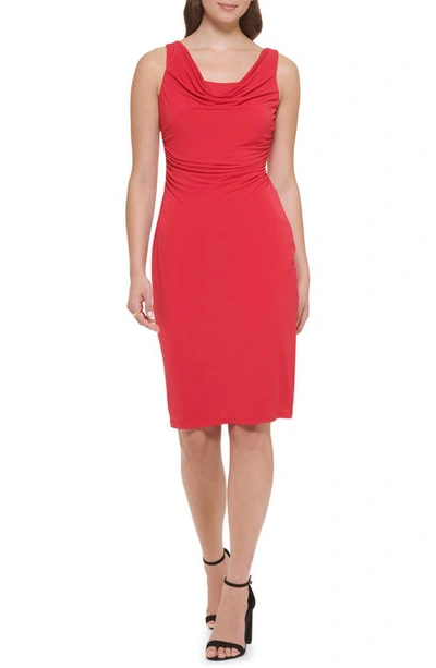 Kensie Cowl Neck Jersey Sheath Dress In Red