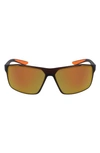 Nike Windstorm 65mm Mirrored Rectangular Sunglasses In Matte El Dorado/ Orange/ Grey