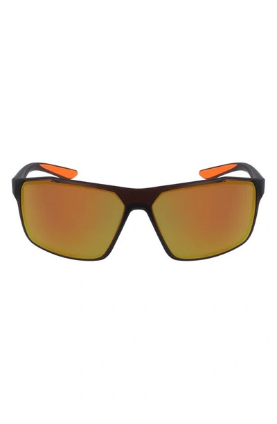 Nike Windstorm 65mm Mirrored Rectangular Sunglasses In Matte El Dorado/ Orange/ Grey