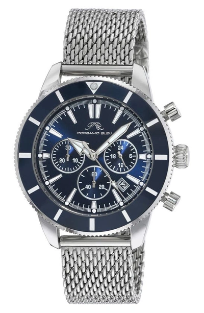 Porsamo Bleu Brandon Mesh Strap Chronograph, 44mm In Silver-blue