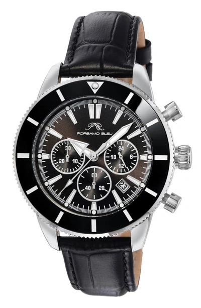 Porsamo Bleu Brandon Leather Strap Chronograph, 44mm In Black