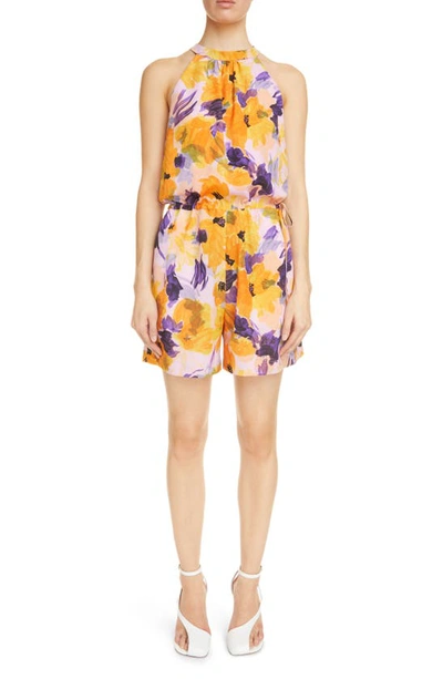 Dries Van Noten Floral-print Silk-crepe Playsuit In Lilac 403