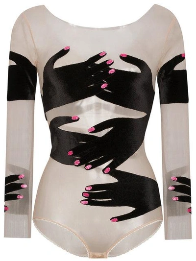 Alexia Hentsch Black Hands Silk Bodysuit