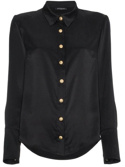 Balmain Button Down Long Sleeve Silk Shirt - Black