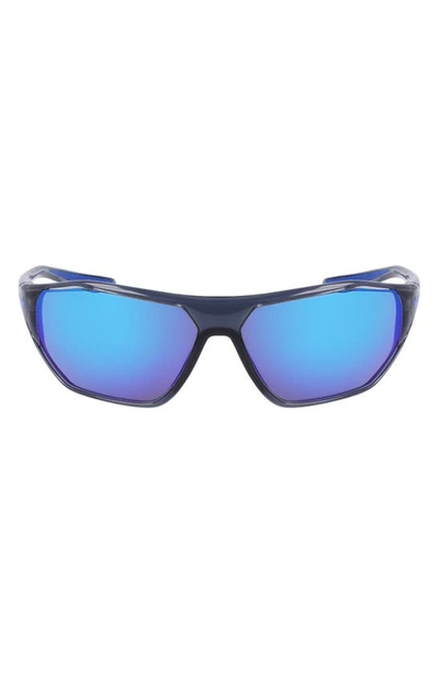 Nike Aero Drift 56mm Rectanglular Sunglasses In Dark Grey/ Blue Mirror
