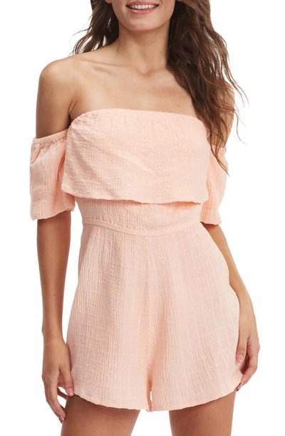Roxy Another Day Off The Shoulder Romper In Peach Bud