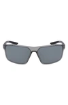 Nike Windstorm 65mm Rectangular Sunglasses In Matte Grey/ Silver Mirror