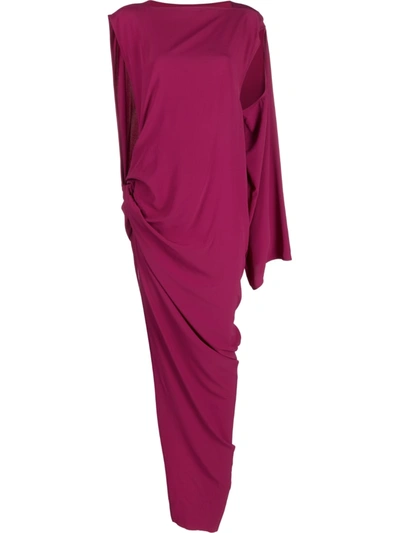 Rick Owens Long One-shoulder Draped Silk Blend Dress In Fuchsia