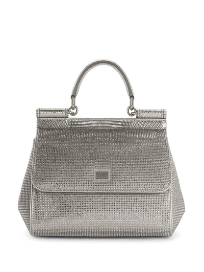 Dolce & Gabbana Kim Dolce&gabbana Small Sicily Satin Top-handle Bag In Silver