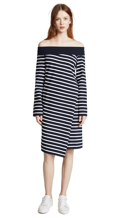 Goen J Off Shoulder Wrap Dress In Navy