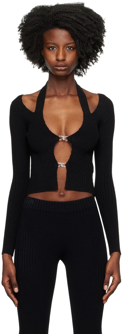 Misbhv Halterneck Cut-out Knitted Cardigan In Black